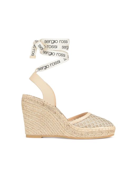 Sergio Rossi Leather Logo Wedges in Beige (Natural) | Lyst