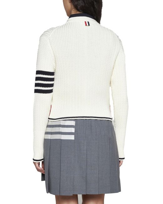 Thom Browne White Cable-knit 4-bar Wool Cropped Cardigan