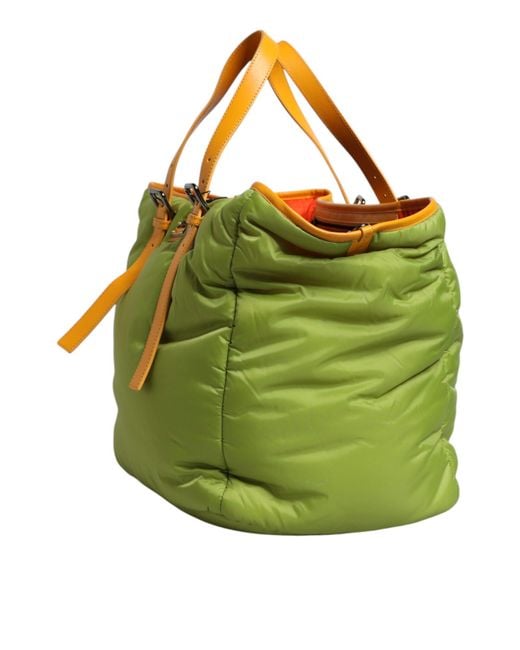 Dolce & Gabbana Green Nylon Padded Logo Plaque Tote Crossbody Bag