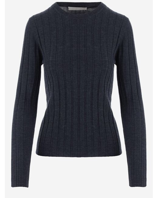 Allude Blue Ribbed Knit Wool Sweater