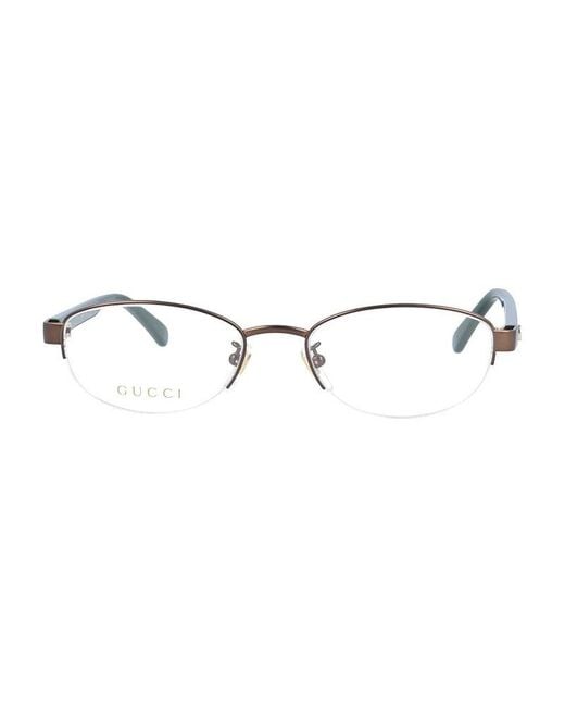 Gucci Metallic Eyeglasses Rectangle Semi Rim, Frame And Clear Demo Lenses Lens Gg0719Oj003