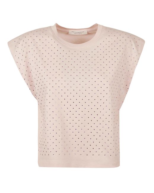 Philosophy Di Lorenzo Serafini Pink Rhinestone Embellished Sleeveless T-Shirt