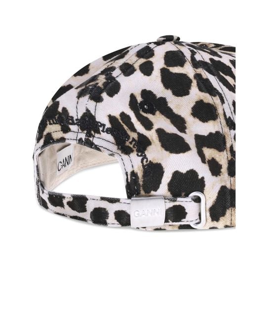 Ganni Brown Baseball Hat Leopard Print Cotton