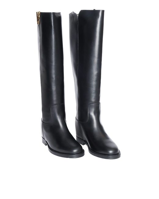 Via Roma 15 Black Faceted V Detailed Boots