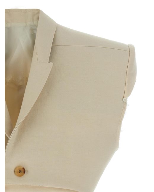 Rick Owens Natural Cropped Wool Blend Cotton Vest