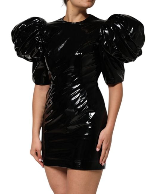 Dolce & Gabbana Black Puff Sleeve Fitted Dress