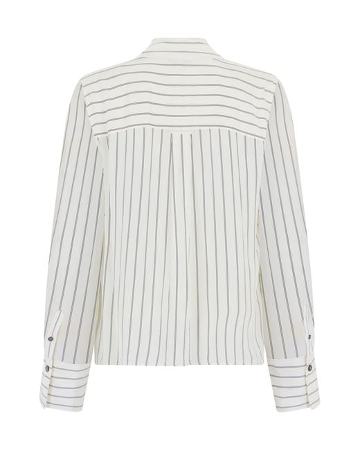 Veronica Beard White Shirt Long-Sleeve Striped Dove- Viscose