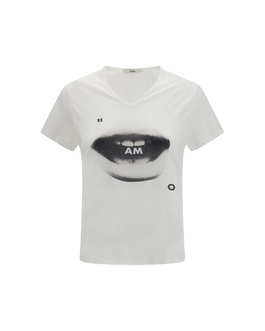 Fendi White Ti Amo Print Jersey T-Shirt Cotton T-Shirts