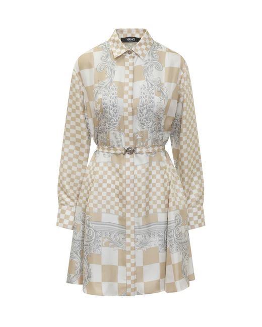 Versace White Chemisier Dress With Baroque Print
