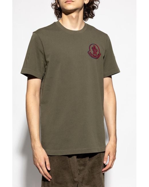 Moncler Green T-Shirt With Printed Logo for men
