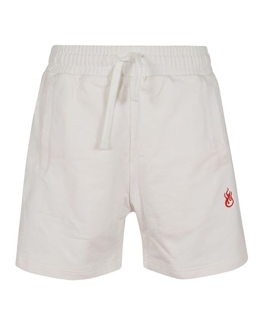 Vision Of Super White Shorts With Flames Logo And Metal Label for men
