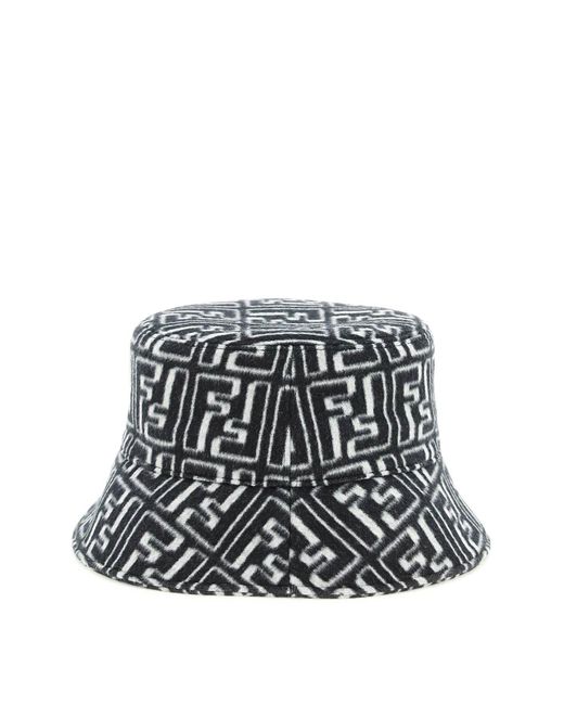 Fendi Black Jacquard Wool Bucket Hat for men