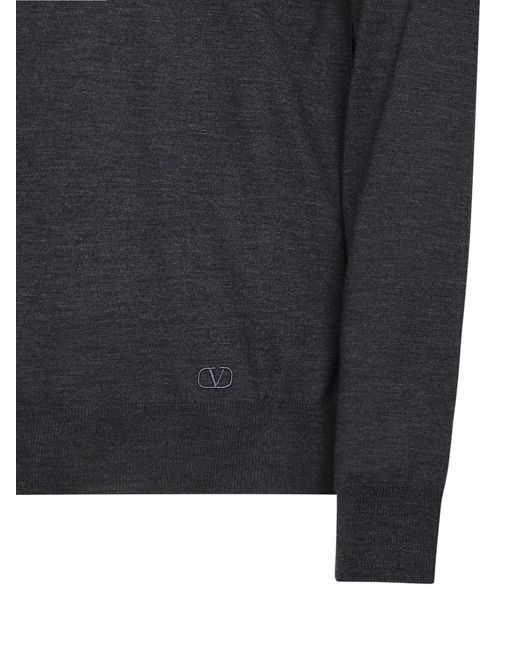 Valentino Blue Dark Wool Polo Shirt With Vlogo Embroidery for men