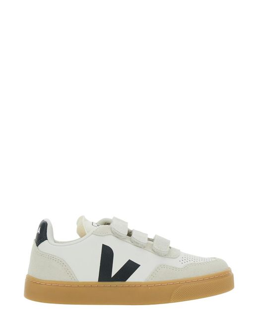 Veja White Low Top Sneakers V-90 Leather Organic Traced Trainers for men