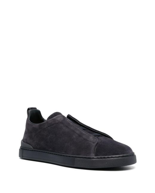 Zegna Blue Triple Stitch Low Top Sneakers Shoes for men