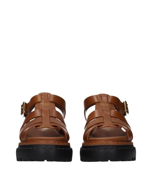 Prada Brown Leather Platform Sandals
