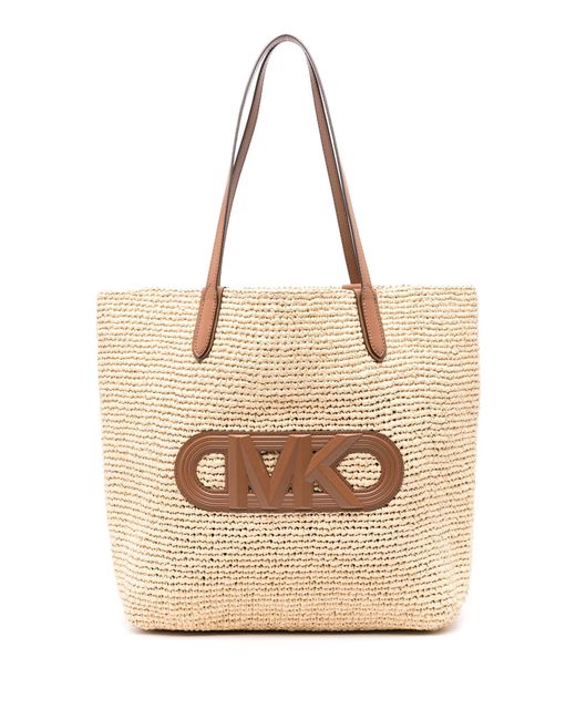 Michael Kors Natural Eliza Extra-Large Straw Tote Bag With Empire Logo