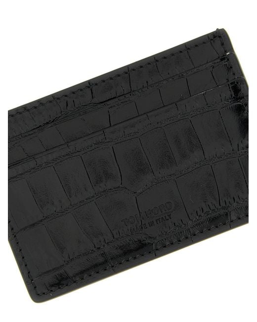 Tom Ford Black Crocodile Card Holder for men