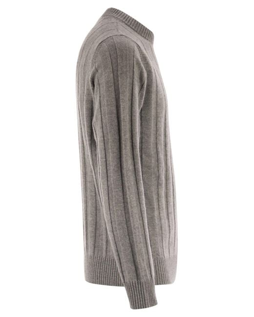 Peserico Gray Wool And Cashmere Ribbed Jumper for men