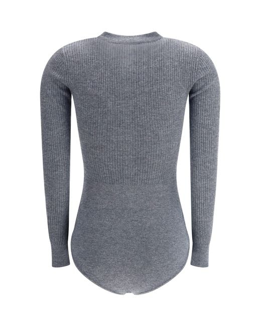 Self-Portrait Gray Long-Sleeved Wool Bodysuit