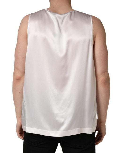Dolce & Gabbana White Satin Polyester Sleevelesstank T for men