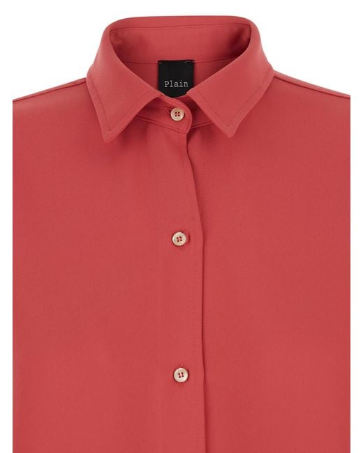 Le Plain Red Shirt With Classic Collar And Button Closure