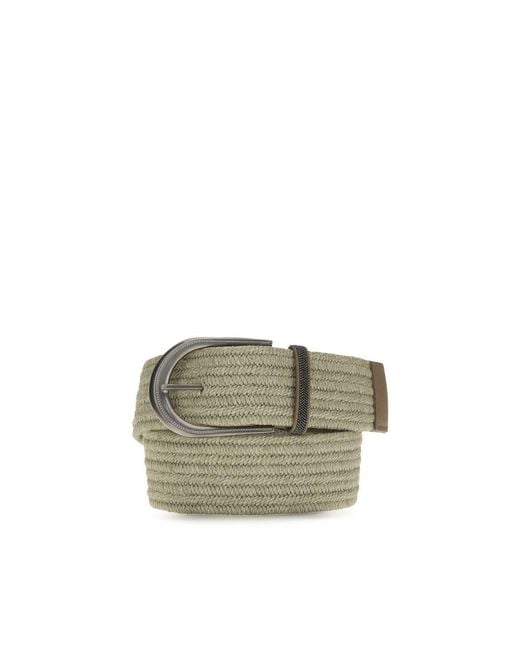 Brunello Cucinelli Green Beige Linen Regular Belt