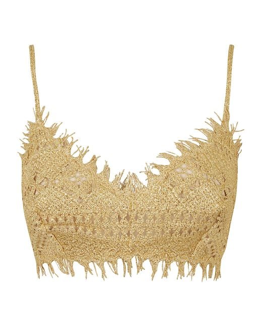 Ermanno Scervino Natural Fringe Trim Perforated Woven Top