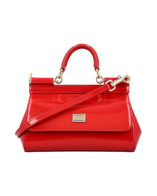 Dolce & Gabbana Red Small Sicily Bag In Polished Calfskin