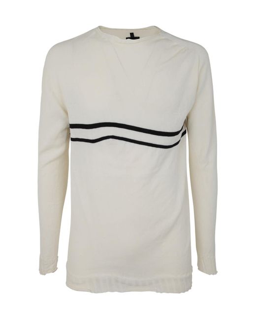 MD75 White Striped Round Neck Pullover for men