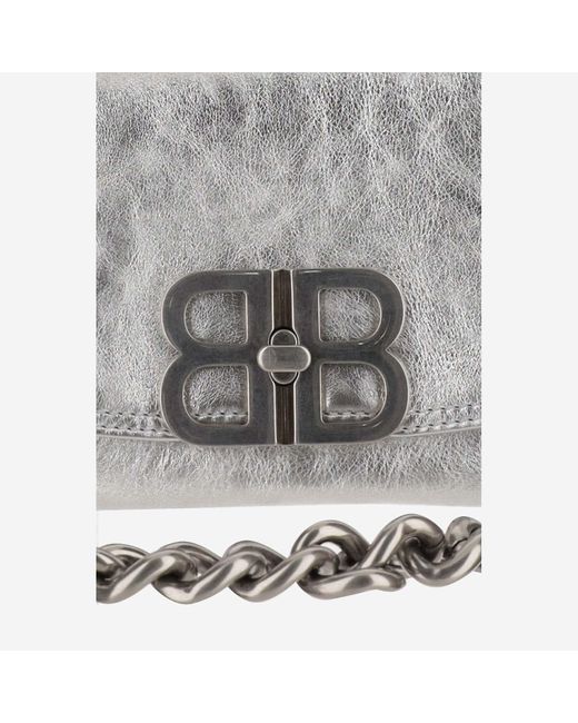 Balenciaga Gray Flap Bag Bb Soft Small Metallic