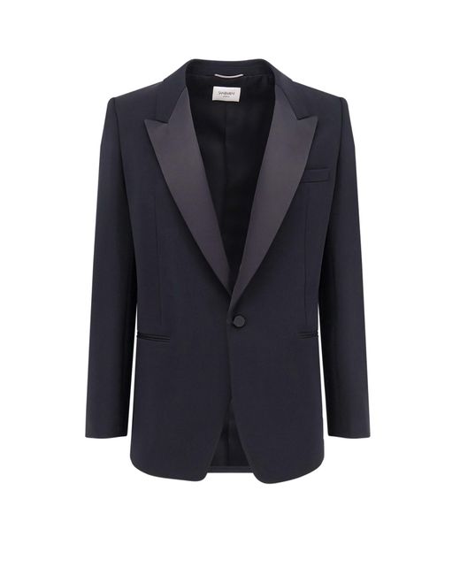 Saint Laurent Blue Certified Wool Blazer With Satin Lapel for men