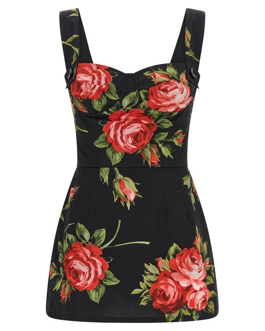 Dolce & Gabbana Red Bouquet Rose Top