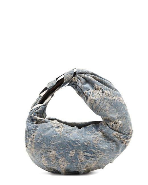 DIESEL Gray Ripped Denim Shoulder Bag