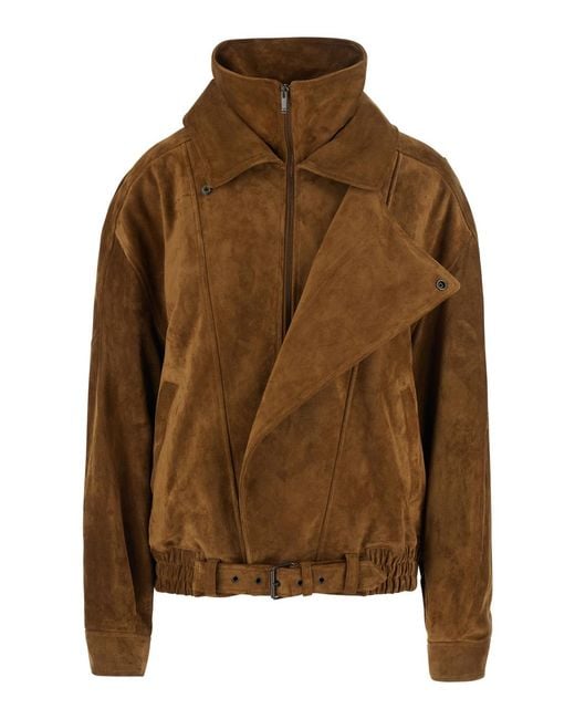 Saint Laurent Brown Jacket Suede Calf Leather Coat