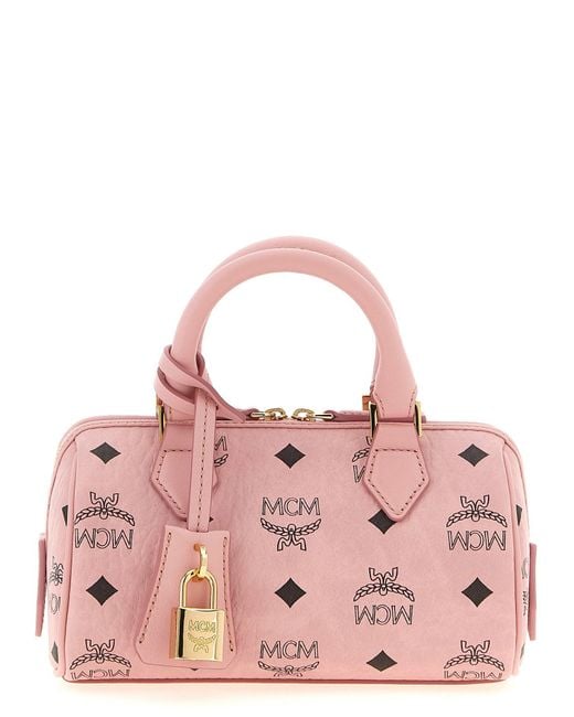 MCM Pink Visetos Monogram Canvas Top Handle Bag