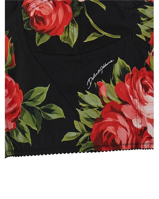 Dolce & Gabbana Red Bouquet Rose Bustier Top