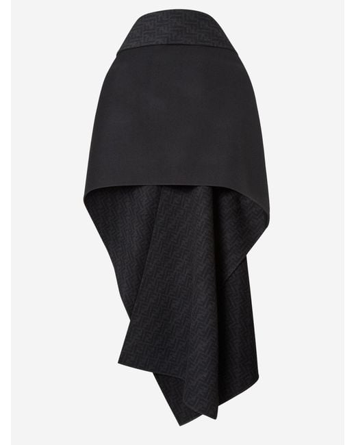 Fendi Black Wool And Silk Cape With Mother-Of-Pearl Buttons Virgin Capes