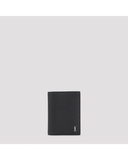 Saint Laurent Gray Wallet Calf Leather Smallleathergoods for men