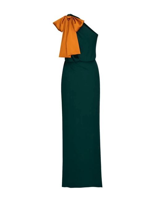 Saint Laurent Green Emerald Silk Crepe Muslin One-Shoulder Maxi Dress