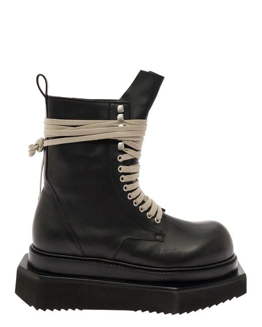 Rick Owens 'turbo Cyclops' Black Lace-up Boots With Oversized Platform In Leather Man for men