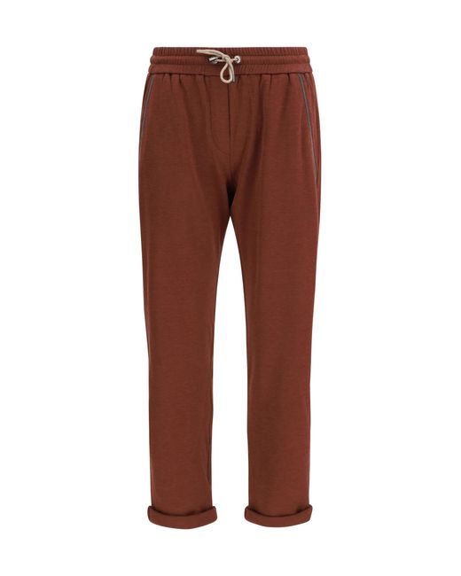 Brunello Cucinelli Red Pants With Embellishments Cotton; Polyamide; Silk