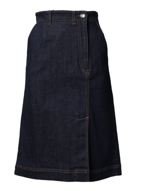 Dolce & Gabbana Blue Dark Cotton A-Line Denim Midi Skirt Co+03