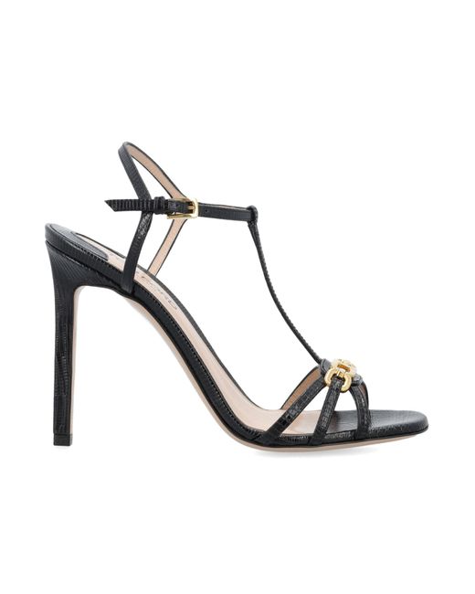 Tom Ford Black Stamped Lizard Leather Whitney Sandal