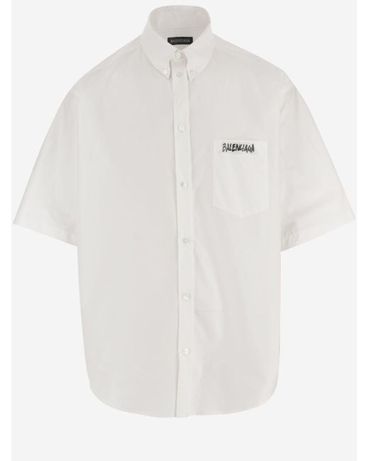 Balenciaga White Cotton Shirt With Logo for men
