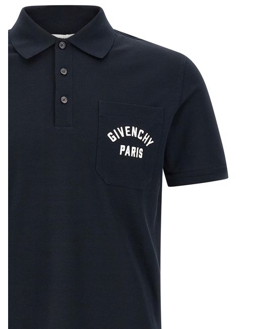 Givenchy Blue Pocket Embroidery Polo Shirt for men