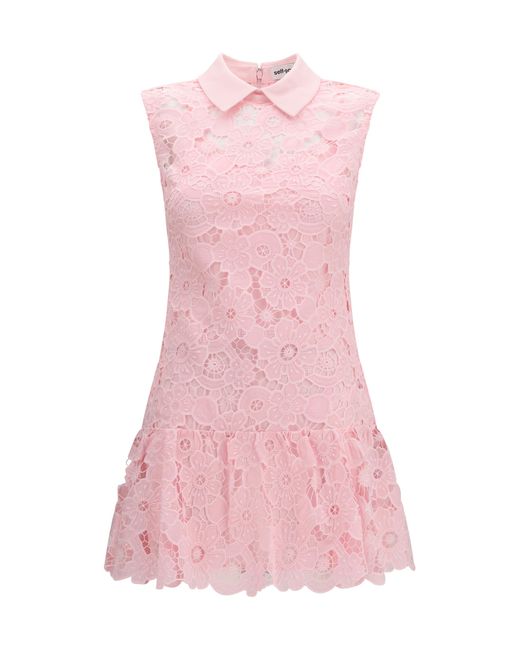 Self-Portrait Pink Guipure Mini Dress Polyester