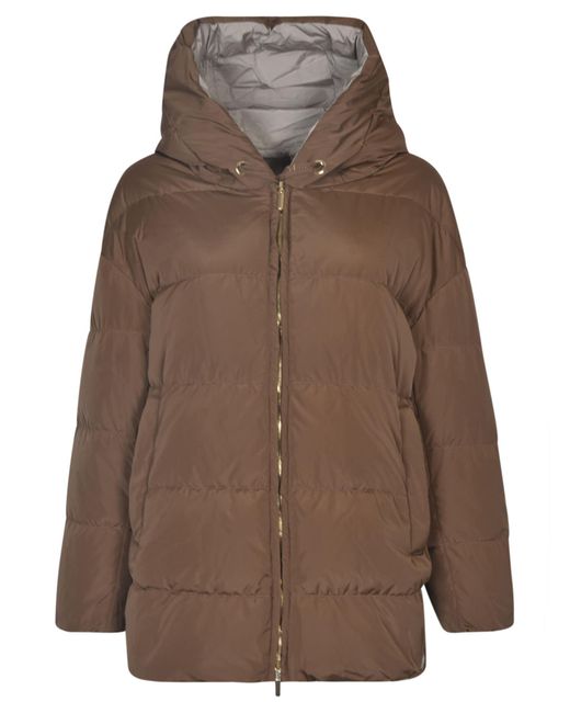 Max Mara Brown Reversible Quilted Nylon Down Jacket