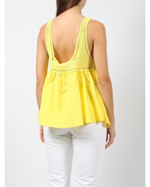 P.A.R.O.S.H. Yellow Crochet Embroidery Top