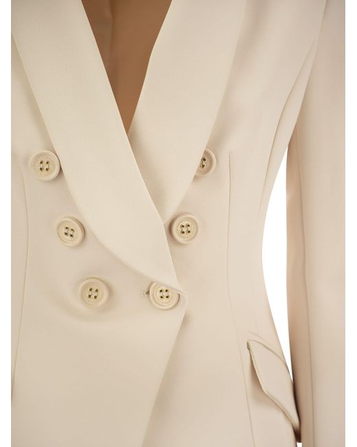 Elisabetta Franchi Natural Double-Breasted Crepe Jacket With Shawl Lapels